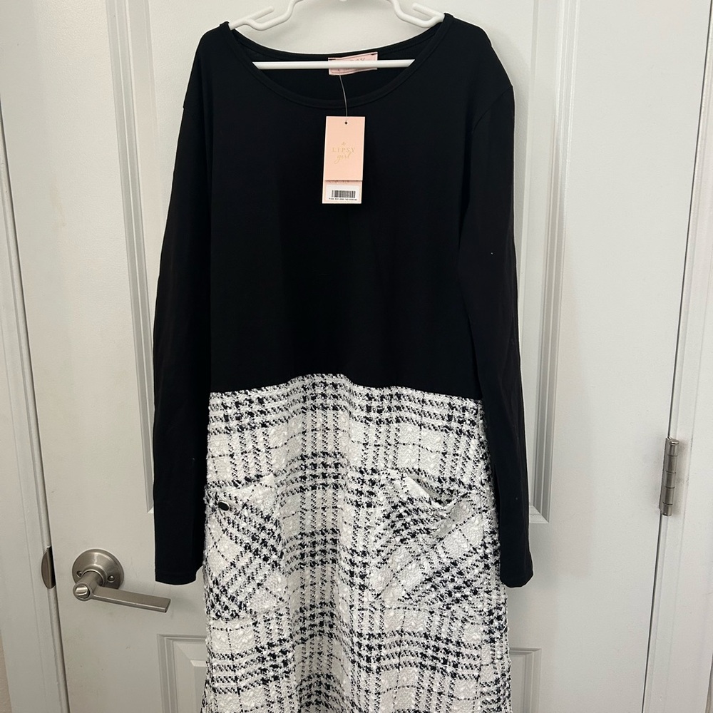 Lipsy Black and White Tweed Pocket Dress